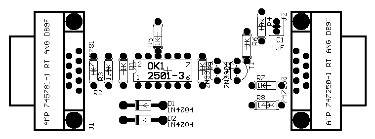 Diagram showing component placement on the top of the PCB